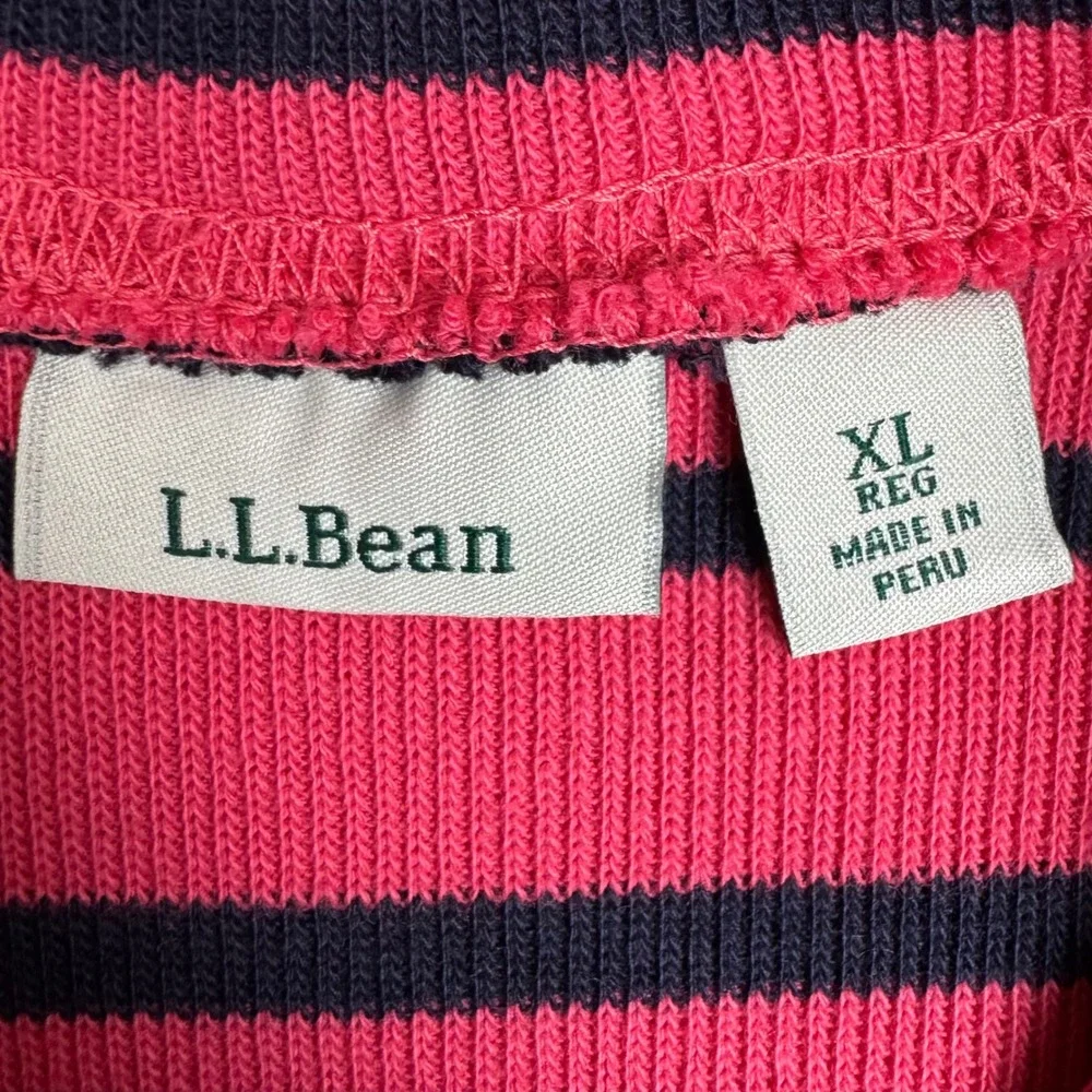 L.L.Bean Quarter Zip Pullover Sailor Striped Women XL Navy Pink-Orange Preppy